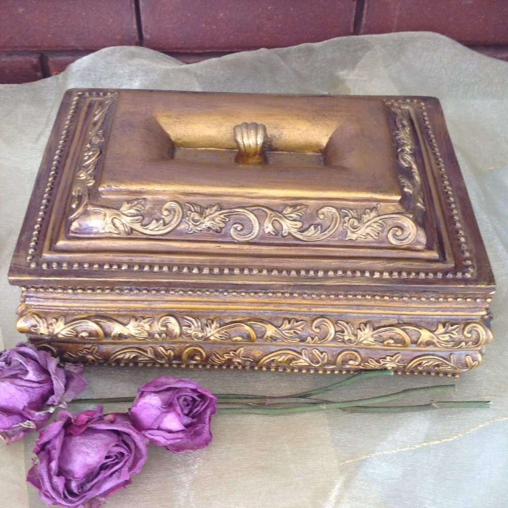 Beautiful Ornate Gold Resin Jewelry Box